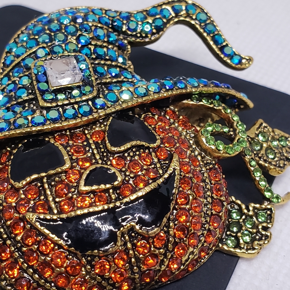 Rhinestone Halloween Pumpkin Brooch Pin - Picture 6 of 10
